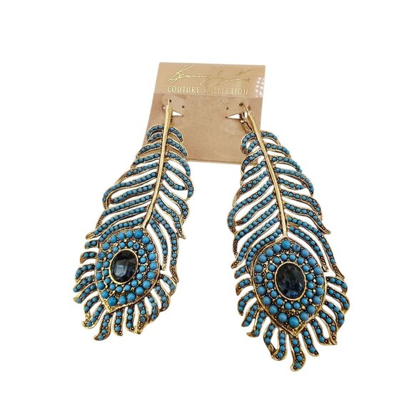 Fabulous NOS Kenneth Lane Ballotini Huge Peacock Feather Pierced Earrings - Picture 1 of 8